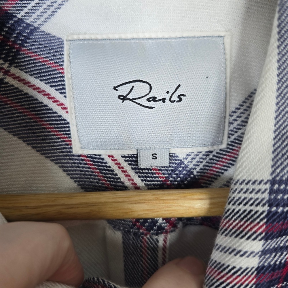 Rails Hunter White/Scarlet Plaid Button Down Shirt Women's Small White Red Blue - Picture 4 of 5